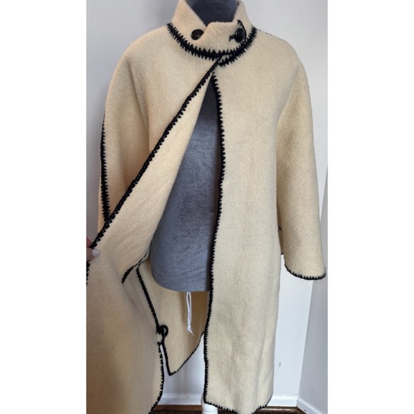 Vtg Pure New Wool Handmade Coat Greece A-Line Boho Cottagecore‎ Oversized Unique - Picture 2 of 16